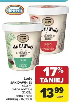 Carrefour Market Lody JAK DAWNIEJ miętowa czekolada belgijska 450ml Bracia Koral oferta