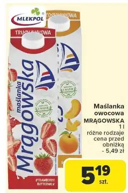 Carrefour Market Maślanka owocowa Mrągowska truskawkowa 1l Mlekpol oferta