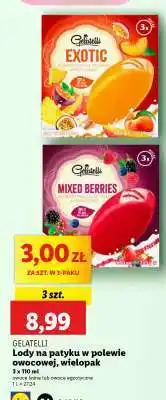 Lidl Gelatelli Lody na patyku w polewie owocowej, wielopak oferta