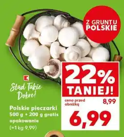 Kaufland Polskie pieczarki 500 g + 200 g gratis opakowanie (=1 kg 9,99) oferta
