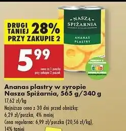 Biedronka Ananas w lekkim syropie plastrach Nasza Spiżarnia oferta