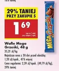 Biedronka Wafelek kakaowy w czekoladzie deserowej Grześki Mega oferta