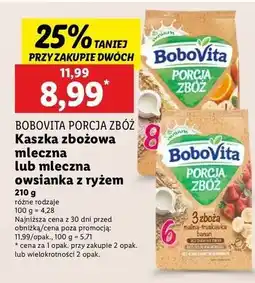 Lidl Kaszka mleczna 7 zbóż z płatkami kukurydzianymi banan-pomarańcz Bobovita Porcja Zbóż oferta