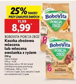 Lidl Kaszka mleczna 3 zboża malina-truskawka-banan Bobovita porcja zbóż oferta