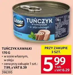 Selgros Tuńczyk kawałki w sosie własnym, w oleju 170g Lisner oferta