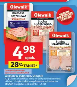 Auchan Wędlina sucha krakowska, kiełbasa szynkowa Olewnik oferta