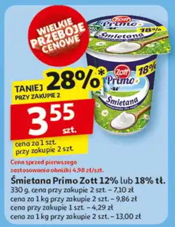 Auchan Śmietana Primo Zott 12% lub 18% tł oferta
