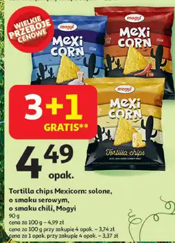 Auchan Tortilla chips Mexicorn solone/serowe/chili Mogyi oferta