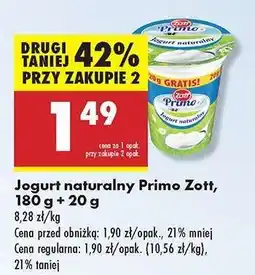 Biedronka Jogurt naturalny Primo Zott , 180 g + 20 g oferta