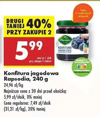 Biedronka Konfitura jagodowa Rapsodia, 240 g oferta