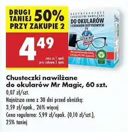 Biedronka Chusteczki nawilżane do okularów Mr Magic 60 szt oferta