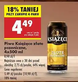 Biedronka Piwo Książęce złote pszeniczne, 4x500 ml oferta
