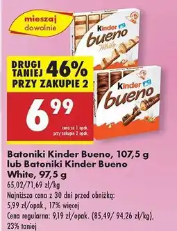 Biedronka Batoniki Kinder Bueno, 107,5 g lub Batoniki Kinder Bueno White, 97,5 g oferta