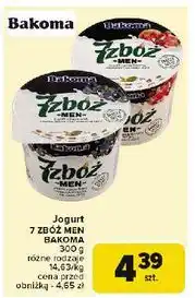 Carrefour Jogurt żurawina-czerwony grejpfrut + ziarna dyni i słonecznika Bakoma 7 Zbóż Men oferta