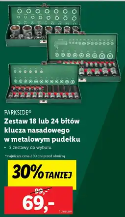 Lidl Parkside zestaw 18 lub 24 bitów klucza nasadowego w metalowym pudełku oferta