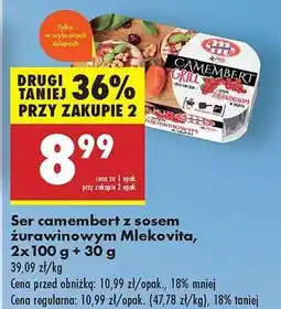 Biedronka Ser camembert z sosem żurawinowym Mlekovita, 2x100 g + 30 g oferta