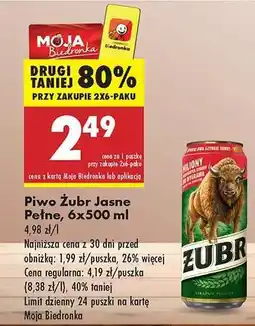 Biedronka Piwo Żubr Jasne Pełne 6x500 ml oferta