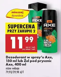 Biedronka Dezodorant w spray’u Axe, 150 ml lub Żel pod prysznic Axe, 400 ml oferta