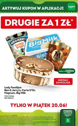 Żabka Lody familijne Ben & Jerry's, Carte D'Or, Magnum, Big Milk różne rodzaje DRUGIE ZA 1 ZŁ oferta