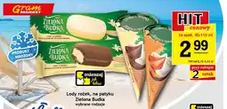 Lody rożek, na patyku zielona budka