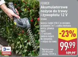ALDI Ferrex akumulatorowe nożyce do trawy i żywopłotu 12 v oferta