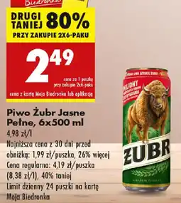 Biedronka Piwo Żubr Jasne Pełne oferta
