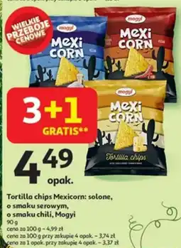 Auchan Tortilla chips Mexicorn: solone, o smaku serowym, o smaku chili, Mogyi oferta