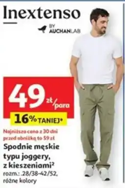 Auchan Spodnie męskie typu joggery, z kieszeniami Inextenso oferta