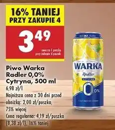 Biedronka Piwo Warka Radler Lemon 0.0% Alk oferta