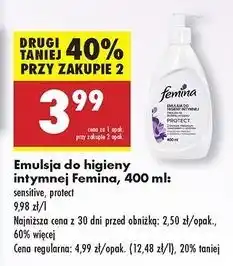 Biedronka Kremowa emulsja do higieny intymnej sensitive pompka Femina Intimea oferta