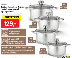 Lidl Florina zestaw 4 garnków cooker ze stali nierdzewnej z pokrywkami oferta