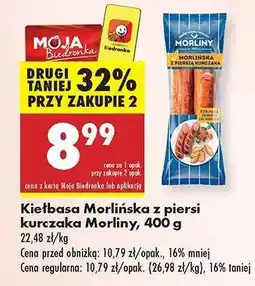 Biedronka Kiełbasa Morliňska z piersi kurczaka Morliny 400 g oferta