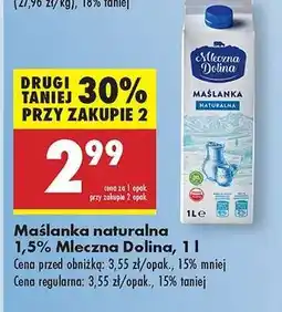 Biedronka Maślanka naturalna 1,5% Mleczna Dolina, 1 l oferta