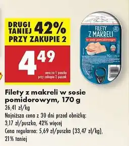 Biedronka FILETY Z MAKRELI W SOSIE POMIDOROWYM 170 G oferta