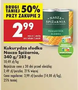 Biedronka Kukurydza słodka Nasza Spiżarnia 340 g 285 g oferta