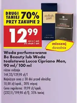Biedronka Woda perfumowana Be Beauty lub Woda toaletowa Lucca Cipriano Men, 90 ml/100 ml oferta