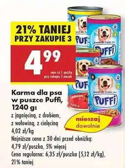Biedronka Karma dla psa w puszce Puffi, 1240 g oferta