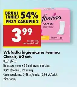 Biedronka Wkładki higieniczne Femina Classic , 60 szt oferta