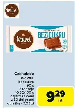 Carrefour Czekolada mleczna bez dodatku cukru Wawel oferta