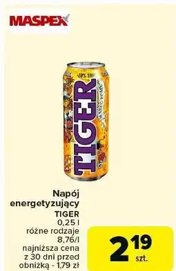 Carrefour Napój max mango +50% more caffeine Tiger Energy Drink oferta