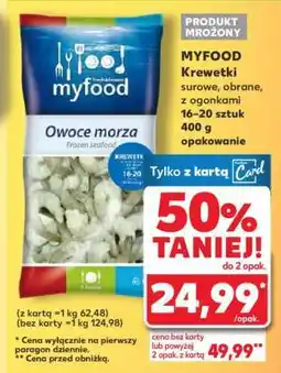 Kaufland MYFOOD Krewetki surowe, obrane, z ogonkami 16-20 sztuk 400 g opakowanie oferta