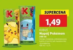 Lidl Napój pokemon brzoskwinia mandarynka Kubuś oferta