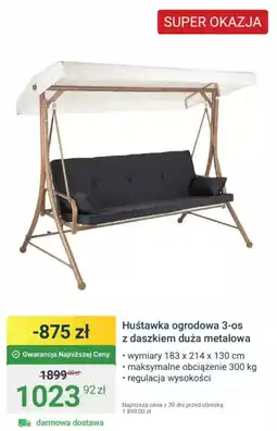 ERLI Huśtawka ogrodowa 3-os z daszkiem duża metalowa oferta