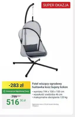 ERLI Fotel wiszący ogrodowy huśtawka kosz bujany kokon oferta