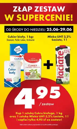 Biedronka Zestaw cukier biały Diamant/Polski Cukier/Królewski 1kg + mleko UHT Łaciate 3,2% 1l Biedronka oferta
