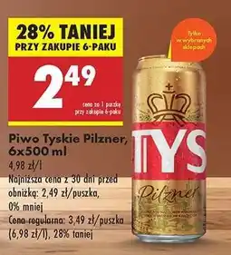 Biedronka Piwo Tyskie Pilzner, 6x500 ml oferta