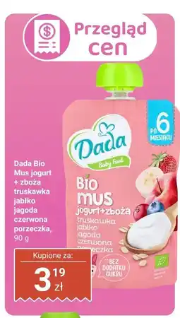 Biedronka Mus Dada Bio jogurt + zboża truskawka jabłko jagoda czerwona porzeczka oferta