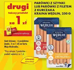 Biedronka Parówki z szynki lub parówki z filetem z kurczaka Kraina Wędlin oferta