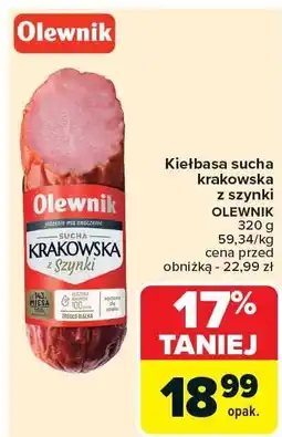 Carrefour Kiełbasa sucha krakowska z szynki Olewnik oferta