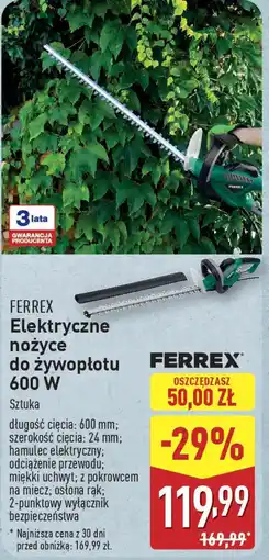 ALDI FERREX Elektryczne nożyce do żywopłotu 600 W oferta